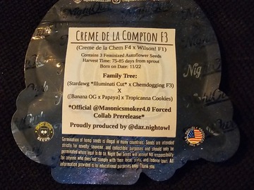 Vente: Night Owl Seeds Creme de la Compton F3 5 pack